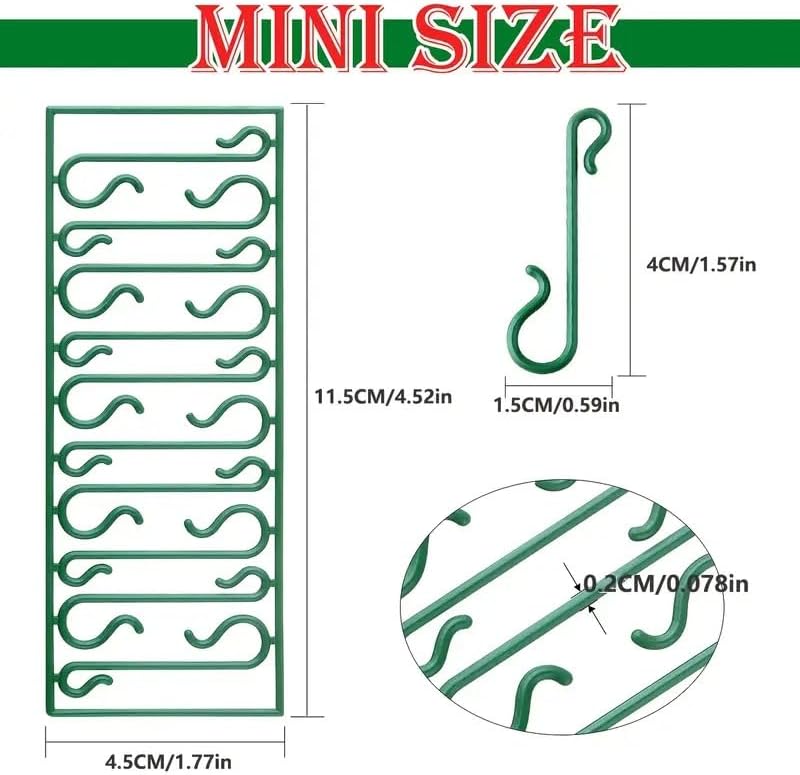 Set of 60 Green Plastic Christmas Ornaments Hooks Hangers 1.8 Inches