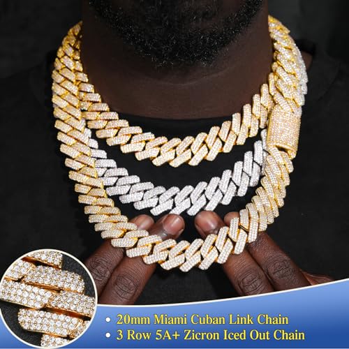 Image of Ucciyo 20MM Cuban Link Chain for Men Iced Out Miami Cuban Necklace 18k Gold Plated 5A+ Zicron 10MM /12MM /14MM /20MM Iced Out Chain Gold /Silver Bling Luxury Hip Hop Jewelry For Women Men