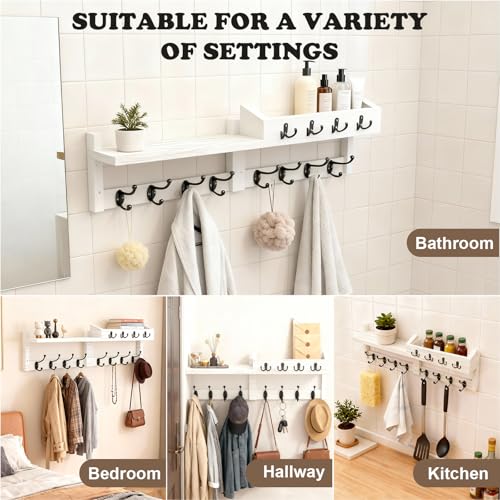 Perchero de pared de madera tipo B01 blanco con colgador para llaves integrado 5