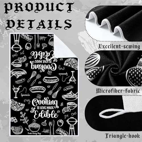 Image of Bencailor 6 Pcs Black Kitchen Towels Decorative Sets Dish Towels Absorbent Fast Drying Hand Tea Vintage Hanging Reusable Cleaning Dishcloths for Cooking Farmhouse Bathroom Accessory