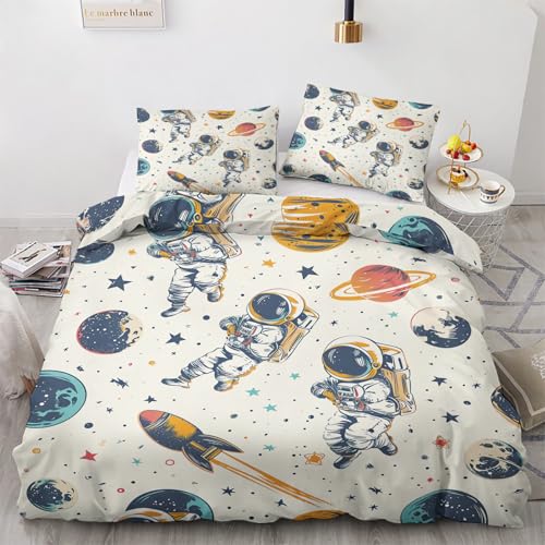 ZyxMehtic Housse de Couette 140x200 Astronaute Enfant ado, Parure de Lit Univers Planète 1 Personnes, Housse Couette Espace Microfibre avec 1 Taie d'oreiller...