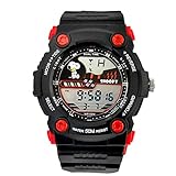 [50M防水]スヌーピー 腕時計 キッズ 時計 防水 子供用 女性用 大人 メンズ ユニセックス ウッドストック レ キャラクター ウオッチ 女の子 男の子 (ブラック×レッド(文字盤ブラック）) [並行輸入品]