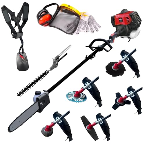 Synergy Desbrozadora Multifunción 7 en 1 65cc 4,9CV – Motor 2T, Motosierra, Cortasetos, Discos, Arnés Profesional y Kit de Protección