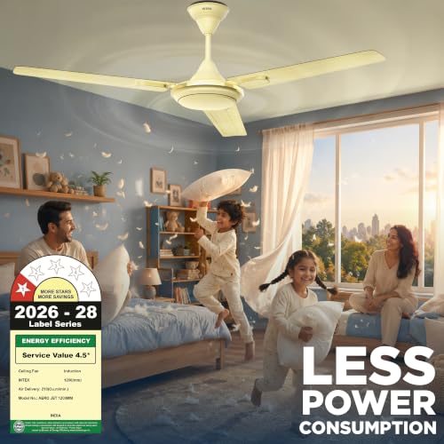 Image of Intex Aero Fighter Pro 1200MM Ceiling Fan | 380 RPM High Speed | 215 m /min Air Delivery | 14 Pole Motor | Double Ball Bearing | Inverter Compatible | Low Noise | Energy Efficient | Ivory