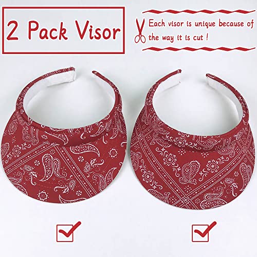 2 Pack Visor Women Men Cashew Flower Patterns Sun Hat Clip On Visors Outdoor Sports Wide Brim Beach Travel Caps (Red) #TOP1