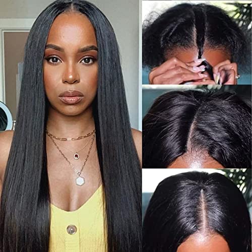 U Part Wig Human Hair Straight Upgrade U Part Glueless Wig for Black Women Natural Scalp Quick Style Everyday Hairstyle Vacation Ready Party Occasion 150% Density 20 Inch - Image 4