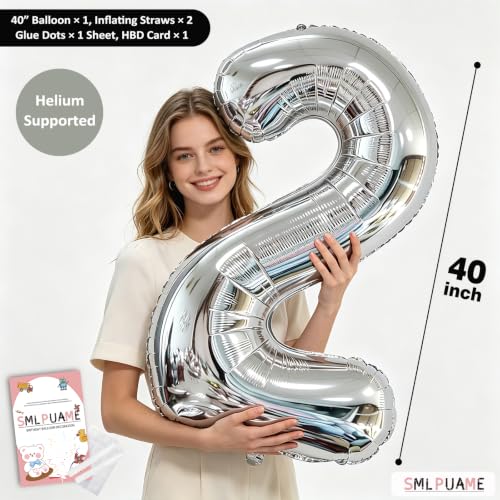 Image of 40 Inch Silver Number 5 Balloon,5th Birthday Decoration Boys Girls