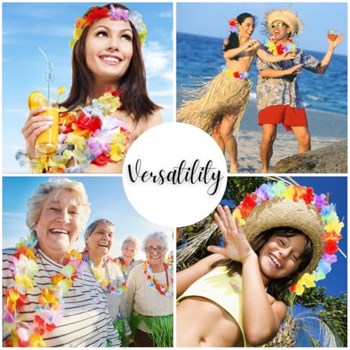 Image of VIROSA 12 Pieces Hawaiian Lei Flower Lei Luau Garland For Tropical Party Hen do Special Occasion Decorations