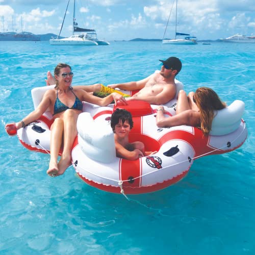 Solstice Super Chill Inflatable River Raft Float Tube 4 Person With Cupholders, Cooler, Mesh Bottom, Backrest, Grab Handles Tie On Rope | For Rivers Lake Ocean Pool Floating Snow Heavy Duty Material #TOP2