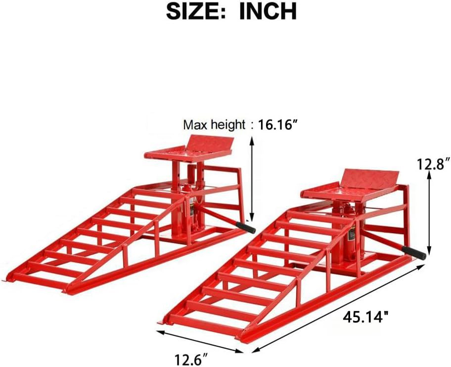 5 Ton Hydraulic Car Lift,10,000lbs Capacity Adjustable Car Ramp with Rust-Resistant Steel & Easy Installation Portable Truck Ramps for Home Garage, Auto Repair (Red)