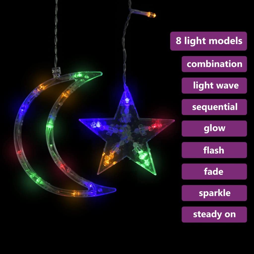 Home Outdoor OthersStar and Moon - Guirnalda de luces con mando a distancia, 345 LED, multicolor