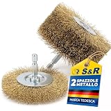 S&R Set 2 Spazzole Metalliche Ottone Ø80mm e Ø75mm Trapano