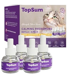 TopSum Cat Calming Diffuser Refills: Pheromone Refill for Cats, Long-Lasting 4-Month Supply, Compatible with Most Diffusers, 4 Pack (Lavender)