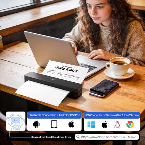 Image of HPRT MT610 Portable Printer Wireless for Travel, Inkless Thermal Printer for iOS /Andorid /Laptop, Supports Thermal Paper & Labels,Supports 8.5 inchx 11 inchUS Letter & A4, A5 for Office /Home /School /Vehicles