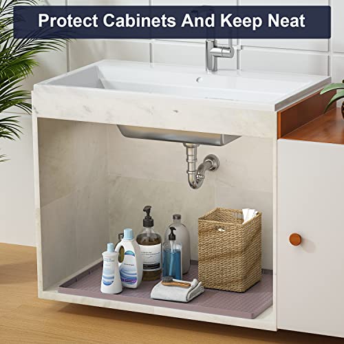 Under Sink Mat - 34" X 22" Waterproof Kitchen Cabinet Tray - Flexible Silicone Under Sink Liner With Drain Hole - Kitchen Bathroom Cabinet Mat And Protector For Drips Leaks Spills (Purple) #TOP2