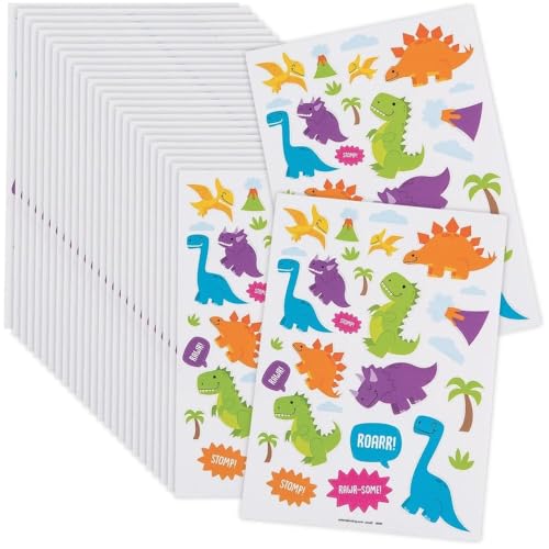 Dinosaur Sticker Sheets - 5"x7" | Assorted Colors and Designs | Pack of 24