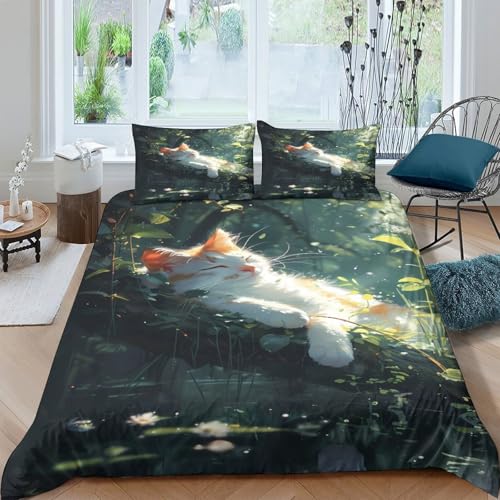 Housse de couette hypoallergique respirante king size microfibre imprimée chat - 4