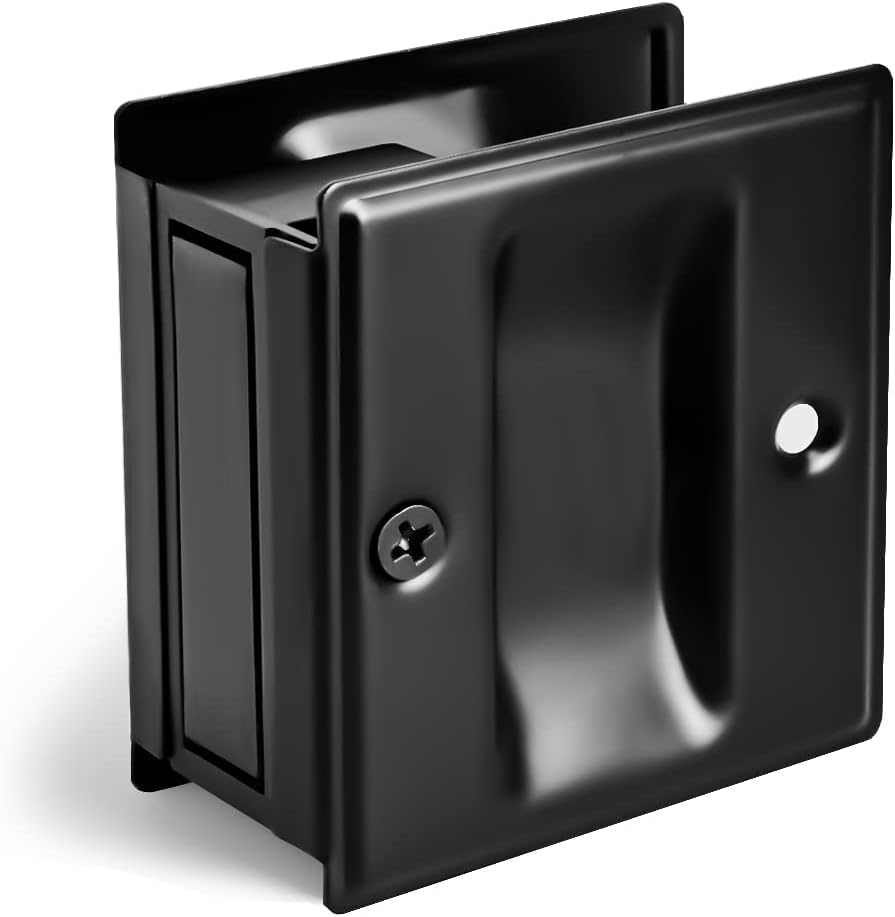 HOMOTEK 4 Pack Privacy Pocket Door Pull - No Switch Plate, Replace Old/Damaged Pull, 2-3/4'x2-1/2', for 1-3/8' Thickness Door, Black