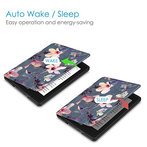 Image of Fintie Slimshell Case for 6 inch Kindle Paperwhite (10th Generation, 2018 Release) - Premium Lightweight PU Leather Cover with Auto Sleep /Wake for Amazon Kindle Paperwhite E-Reader, Blooming Hibiscus