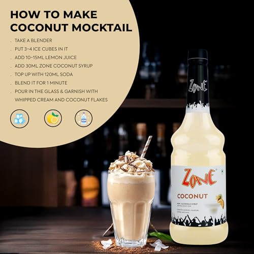 Image of Zone Flavoured Syrups 1000ml - Premium Cafe-Style Syrups for Mocktails, Cocktails, Milkshakes, Coffees, Iced Teas, Sodas & Desserts | Perfect for Home Use, Small Cafes, Bars & Gifting (Coconut)