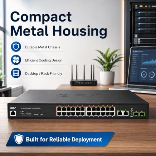 Image of BV-Tech 24-Port Gigabit PoE+ Managed Switch with 2 Ethernet & 2 SFP Uplinks | High-Performance, NDAA Compliant | POE-SW2404G-MG-PLUS