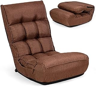 COSTWAY Folding Sofa Chair, 4-Position Adjustable Floor Lazy Recliner with 5-Angle Headrest and Side Pocket, High Back Reading Gaming Lounge Chair for Living Room Bedroom Office (Coffee)
