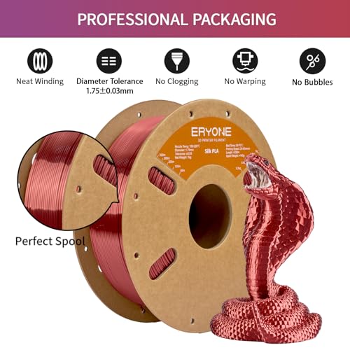 Image of ERYONE Silk PLA Filament for 3D Printer 1.75mm + /- 0.03mm, Shiny Filament 1kg (2.1lbs) /Spool, Crimson Red