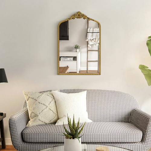 Awhtixbo Gold Barock Spiegel Antik-Vintage mit Goldrand & Bögen Dekorativer Halbrund Spiegel als Wanddekoration für Wohnzimmer, Flur Prunkvoller Wandspiegel im Barockstil，Größe: 48 x 71.5 cm