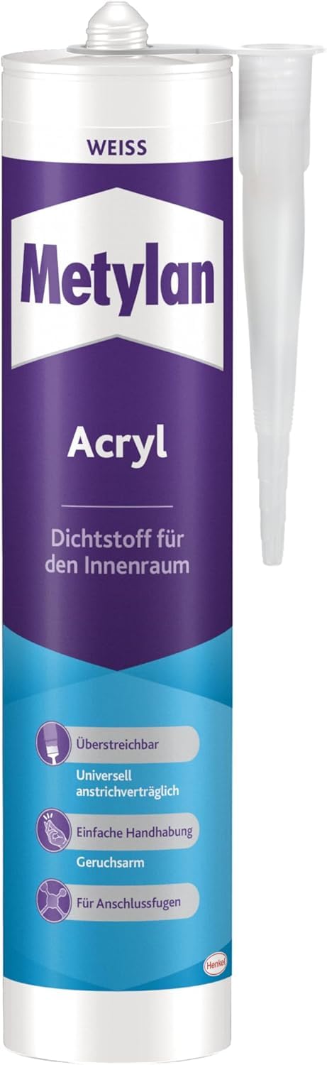 Metylan Wand & Decke Acryl, Kartusche, weiß, 6x 300ml | Acryl-Dichtmasse für perfekte Wand- & Deckenanschlüsse – überstreichbar & flexibel