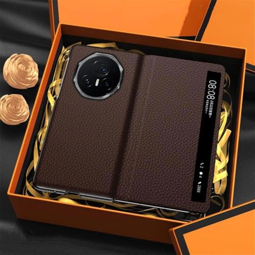 Étui en cuir véritable Honor Magic V3 café, protection à rabat luxe