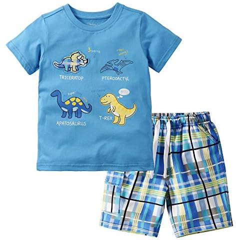 Jobakids 4 Years Old Little Boys' Short Set Dinosaur Summer Clothing Sets Cotton Shirts Short Sleeve Tee n Pants(Dinosaurs,4T) Cover