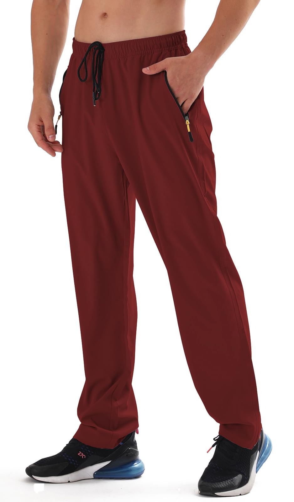 Men's Elastic Waist Hiking Pants Water Resistant Quick-Dry Lightweight Outdoor Sweatpants with Zipper Pockets