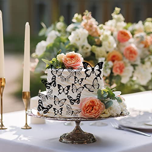 Gyufise 36Pcs Butterfly Cupcake Toppers Lively Pvc Art 3D Butterfly Cake Decorations Butterfly Cake Toppers Baby Shower Wedding Anniversary Kids Birthday Party Cake Supplies Black Transparent Color #TOP6