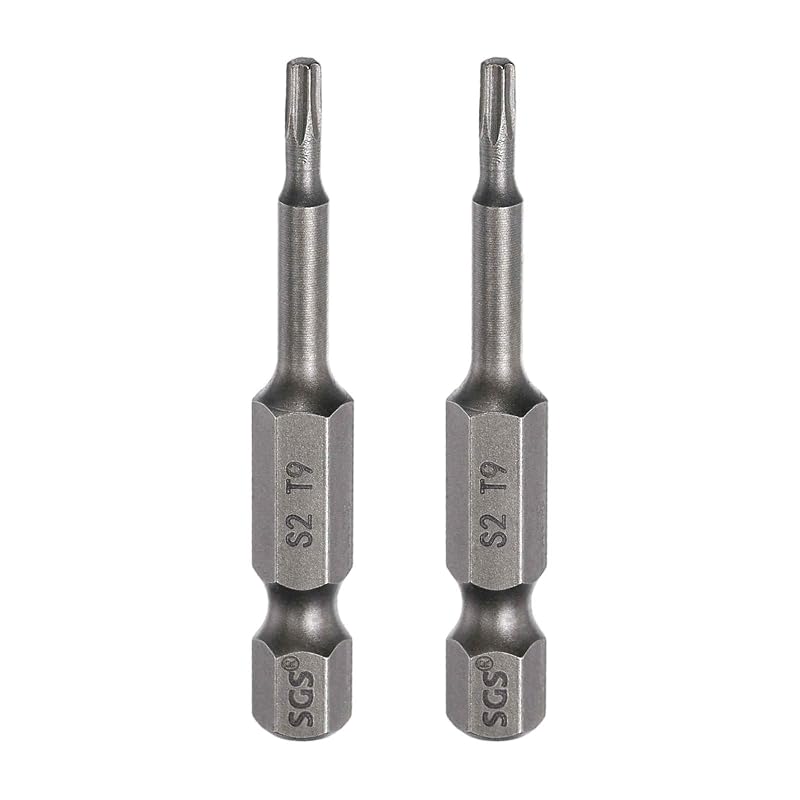 Kit com 2 Pontas de Chave de Fenda Torx T9 Magnéticas, Haste Sextavada de 6,35 mm e 50,8 mm, Aço S2 HARFINGTON