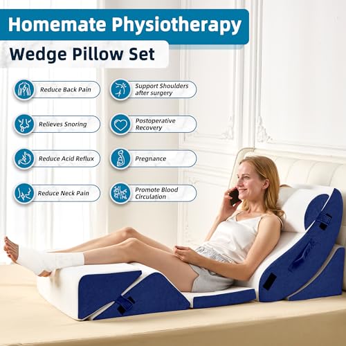 Image of HABUTWAY 6Pcs Bed Wedge Pillow, Orthopedic Pillow for GERD Sleeping with Memory Foam, Post Surgery Foam Pillow for Body Pain Relief, Triangle Adjustable Support Pillow with Machine Washable Cover
