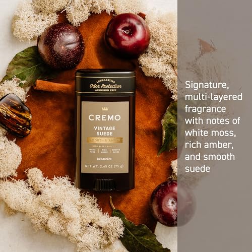 Image of Cremo Vintage Suede Aluminum Free Deodorant for Men, 48-hour Long Lasting Odor Protection, 2.65 Ounce (Pack of 12)