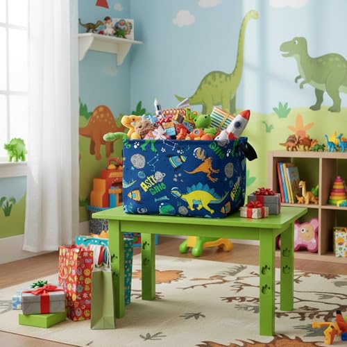 Image of Foldable Dino Toy Basket for Boys & Kids Rectangular (B)