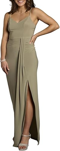 David's Bridal The Edit by DB Studio Jersey V-Neck Ruched Sheath Dress, Elegant 