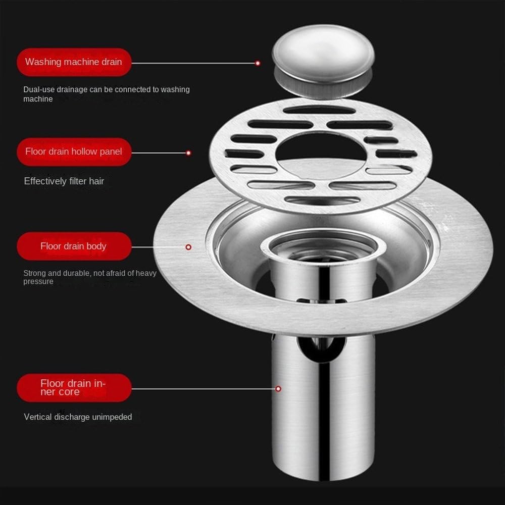 Stainless Steel Floor Drains Shower Anti-Odor Drainer Bathtub Ground Leakage Hair Catcher Kitchen Bathroom Hardware Accessories,J,1PC,H-1PC
