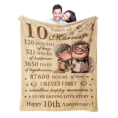 Product Image of the Neuturs 10 Year Anniversary Wedding Gifts for Him Her Wife Couple, 10th Anniversary Tin Gifts for Him, Blanket Gifts for 10th Anniversary,10 Years Anniversary Decorations Blanket 60'X 50'