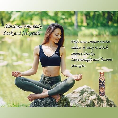 INDTRESOR Pure Copper Water Bottle, Handcrafted, Ayurveda health benefits, Large 35 oz, Leak proof - Image 2