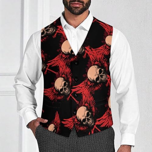 Angeles-Skull Crosses Men's Suit Vests Business Formal Dress Vest V-Neck Waistcoat for Wedding Casual2