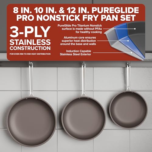 Image of Viking PureGlide Pro 3-Ply Nonstick Frying Pan Set, 8-Inch, 10-Inch, and 12-Inch Bundle, Made Without PFAS