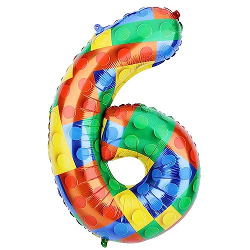 81,3 cm Balões de números de bloco de construção, balões de alumínio coloridos para hélio balões de aniversário NSWATEE para decorações de festa temáticas de tijolo, número 6