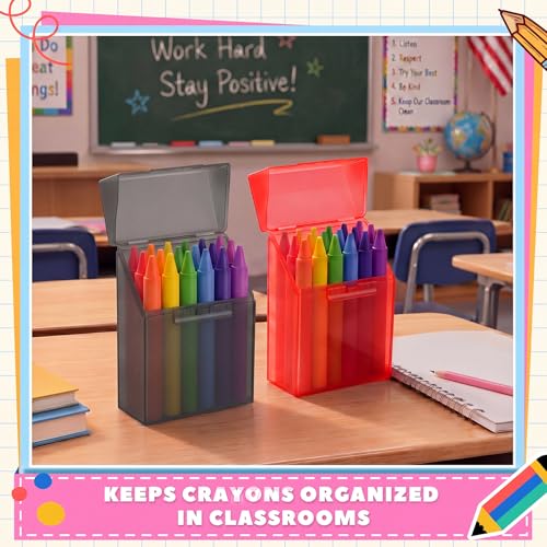 Image of Clabby 4 Pcs Clear Plastic Crayon Boxes Hold 24 Count, Red,Dark Gray