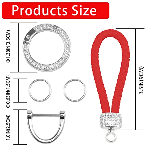 Worcas Car Keychain With Bling Rhinestones,Eather Woven Keychain,360 Degree Rotatable Universal Key Fob Keychain For All Cars(White-Silver) #TOP1
