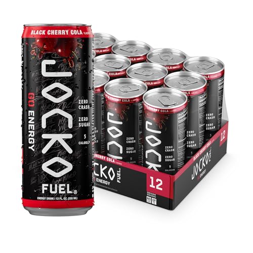 Image of Jocko Fuel GO Energy Drinks, Black Cherry Cola - 95mg Caffeine with Added Adaptogens, Vitamin B12 & B6, & L Theanine for Mood & Focus Support, No Sugar, 12 Pack - Packaging May Vary
