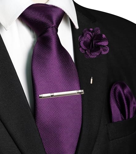 Image of JEMYGINS Mens Tie and Lapel Pin with Pocket Square Tie Clip Sets for Casual and Business 4PCS