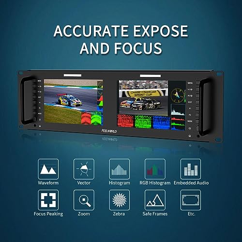 Image of FEELWORLD D71 Plus-H Dual 7 Inch 3RU Broadcast Rack Mount Monitor with Waveform LUT IPS 1920x1200 HD LCD Screen HDMI AV Input and Output