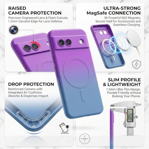 Image of amazon basics Gradient Mag-Safe Case for Google Pixel 8A | Soft Silicone Shockproof Cover with Camera Protection | Slim Lightweight Design | Smooth Touch & Durable - Purple & Gray
